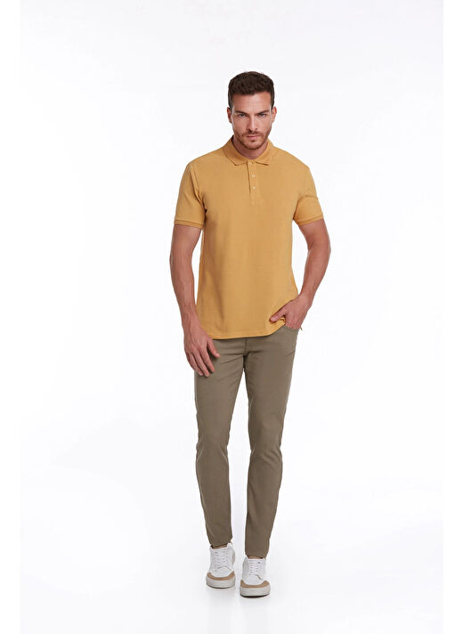Hardal Regular Fit Düz 100% Pamuklu Polo Yaka Tişört 4