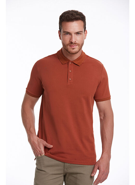 Kahverengi Regular Fit Düz 100% Pamuklu Polo Yaka Tişört 1