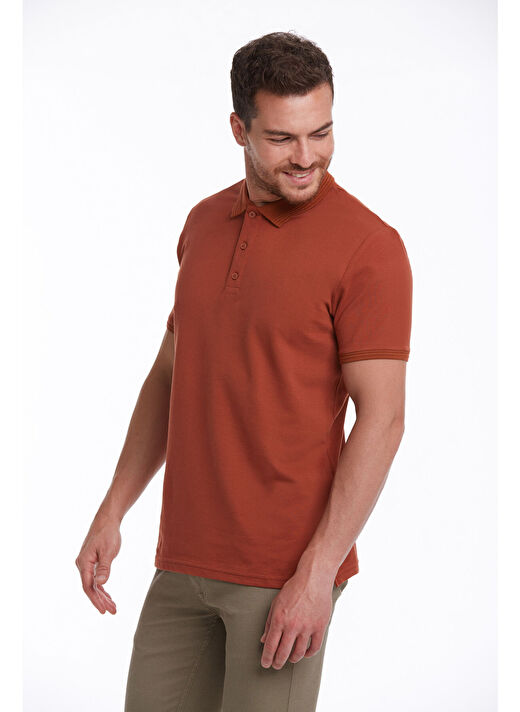 Kahverengi Regular Fit Düz 100% Pamuklu Polo Yaka Tişört 3