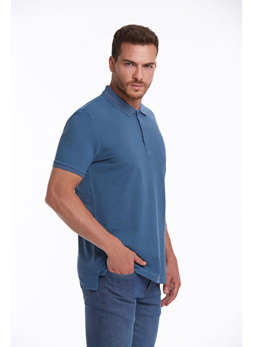 indigo Regular Fit Düz 100% Pamuklu Polo Yaka Tişört 1