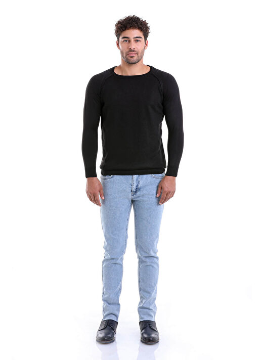 Siyah Regular Fit Bisiklet Yaka Triko Yün Kazak 3