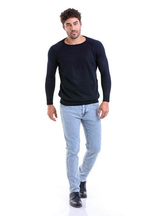 Lacivert Regular Fit Bisiklet Yaka Triko Yün Kazak 3