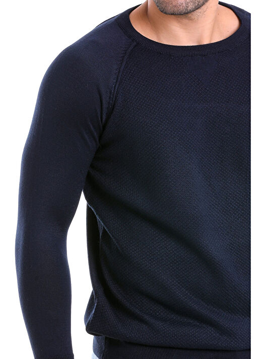 Lacivert Regular Fit Bisiklet Yaka Triko Yün Kazak 4
