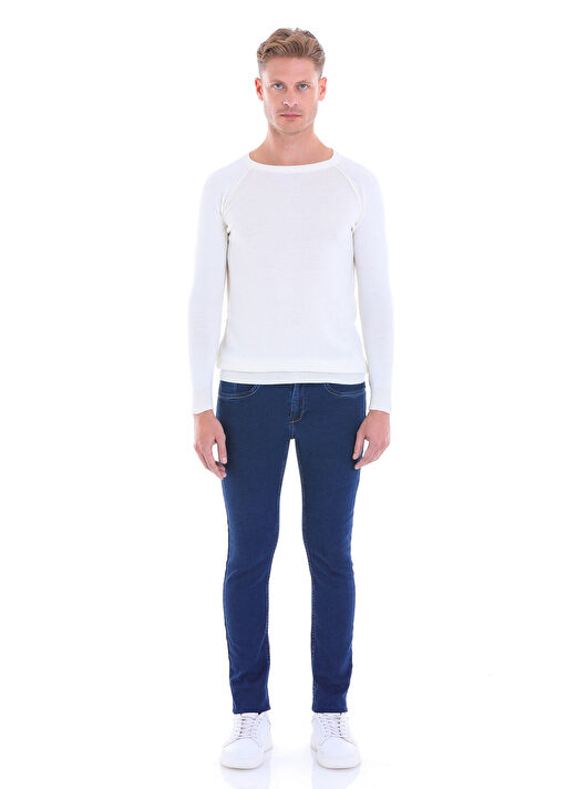 Ekru Regular Fit Bisiklet Yaka Triko Yün Kazak 4