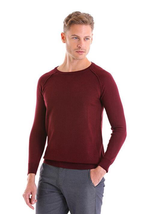 Bordo Regular Fit Bisiklet Yaka Triko Yün Kazak 2