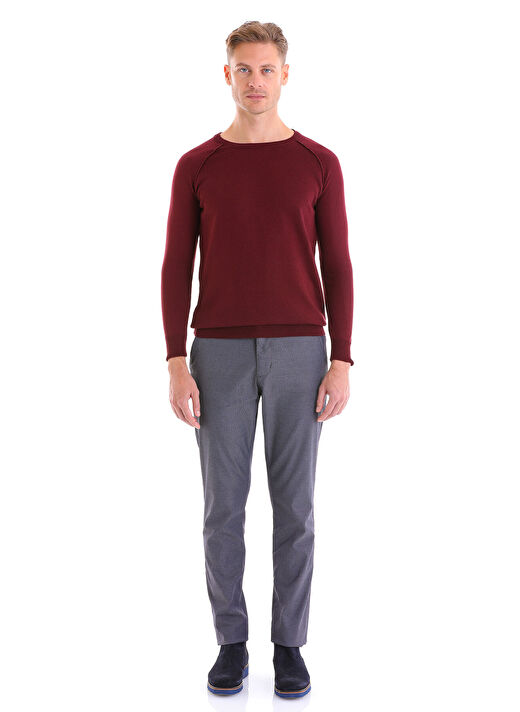 Bordo Regular Fit Bisiklet Yaka Triko Yün Kazak 4