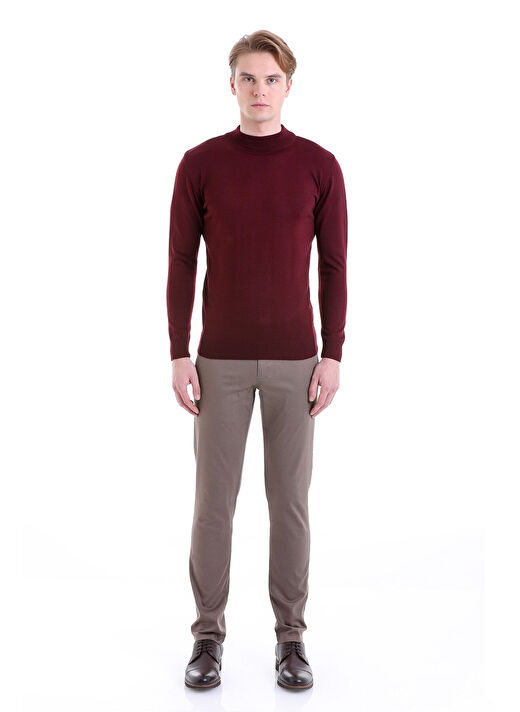 Bordo Comfort Fit Düz Yarım Balıkçı Yaka Yünlü Kazak 4
