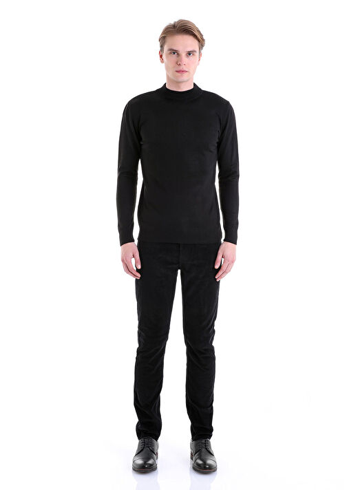 Siyah Comfort Fit Düz Yarım Balıkçı Yaka Yünlü Kazak 4