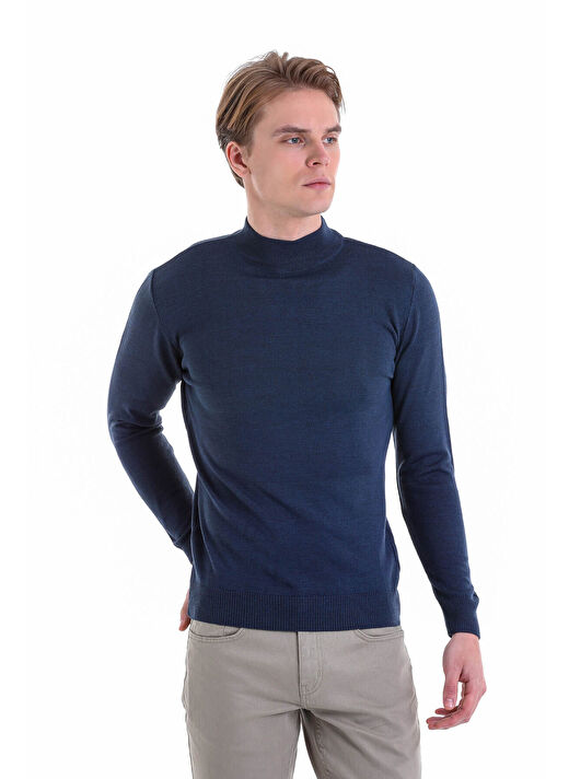 indigo Comfort Fit Düz Yarım Balıkçı Yaka Yünlü Kazak 4
