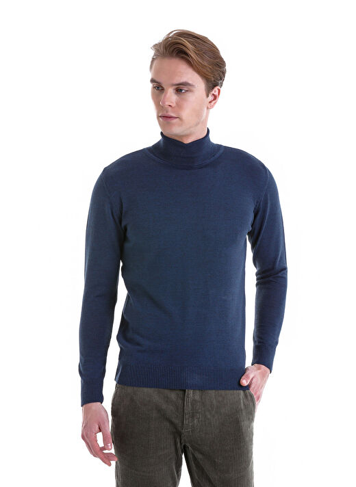 indigo Comfort Fit Düz Bisiklet Yaka Yünlü Triko Kazak 2