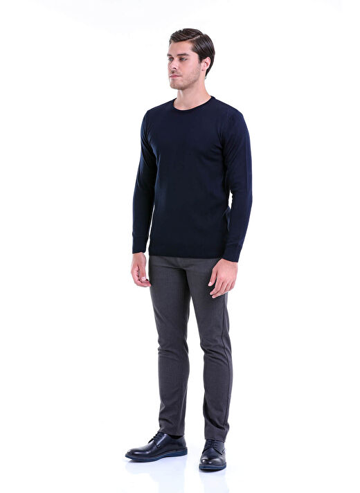 Lacivert Comfort Fit Düz Bisiklet Yaka Yünlü Kazak 3