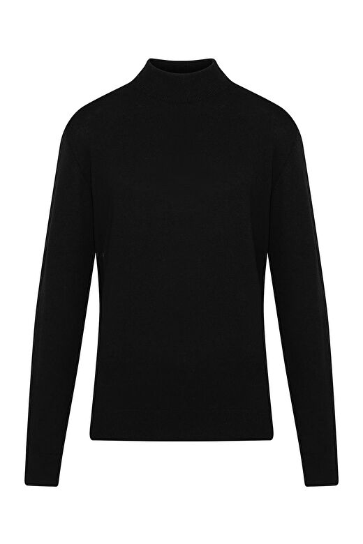 Siyah Regular Fit Düz 100% Pamuk Yarım Balıkçı Yaka Triko Kazak 1