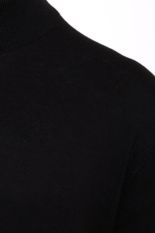 Siyah Regular Fit Düz 100% Pamuk Yarım Balıkçı Yaka Triko Kazak 3