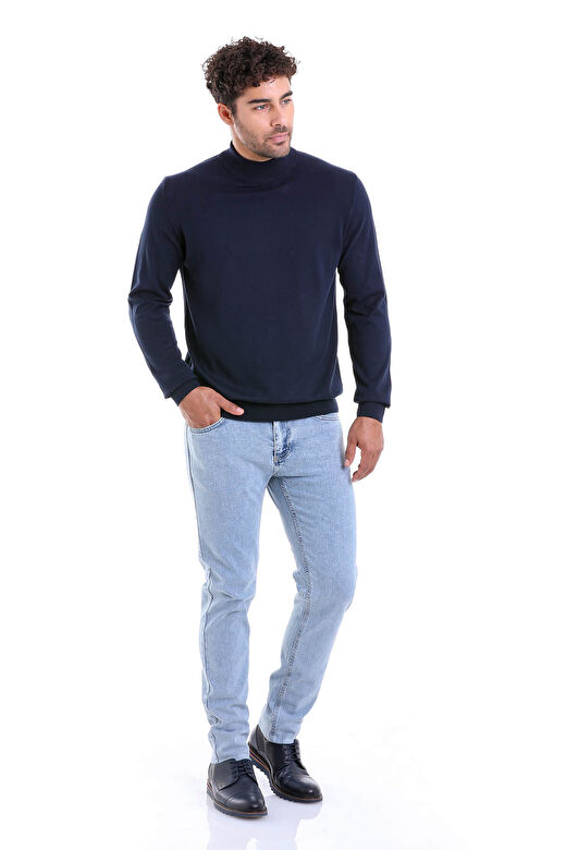 Lacivert Regular Fit Düz 100% Pamuk Yarım Balıkçı Yaka Triko Kazak 3