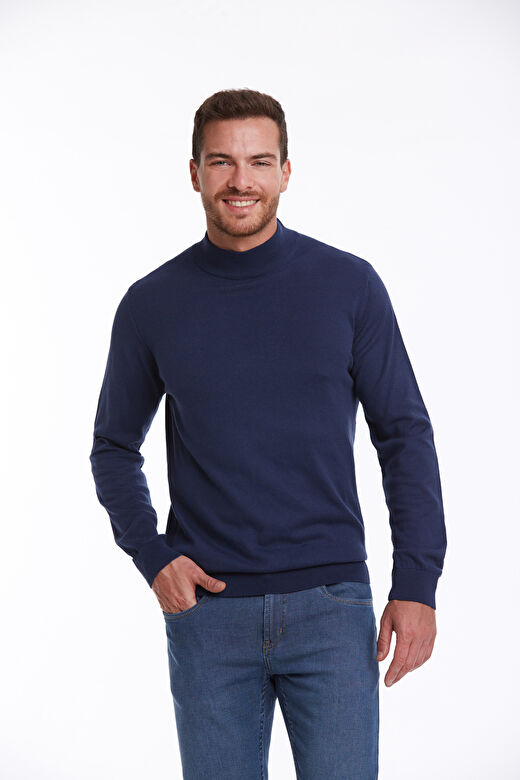 indigo Regular Fit Düz 100% Pamuk Yarım Balıkçı Yaka Triko Kazak 1
