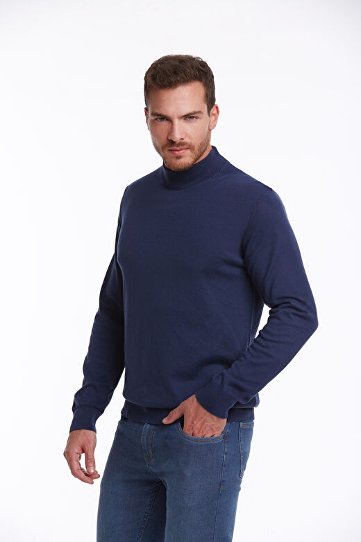indigo Regular Fit Düz 100% Pamuk Yarım Balıkçı Yaka Triko Kazak 2