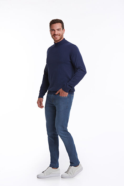 indigo Regular Fit Düz 100% Pamuk Yarım Balıkçı Yaka Triko Kazak 4