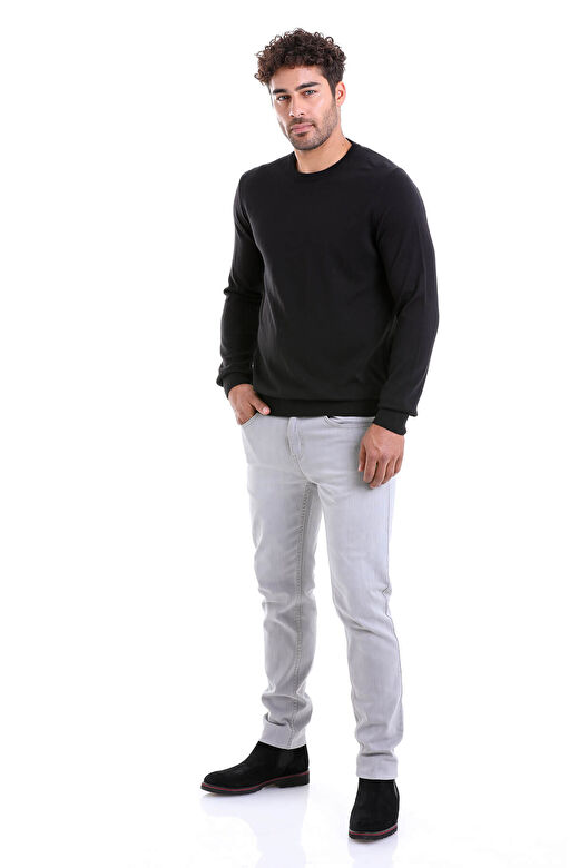 Siyah Regular Fit Bisiklet Yaka 100% Pamuklu Triko Kazak 4