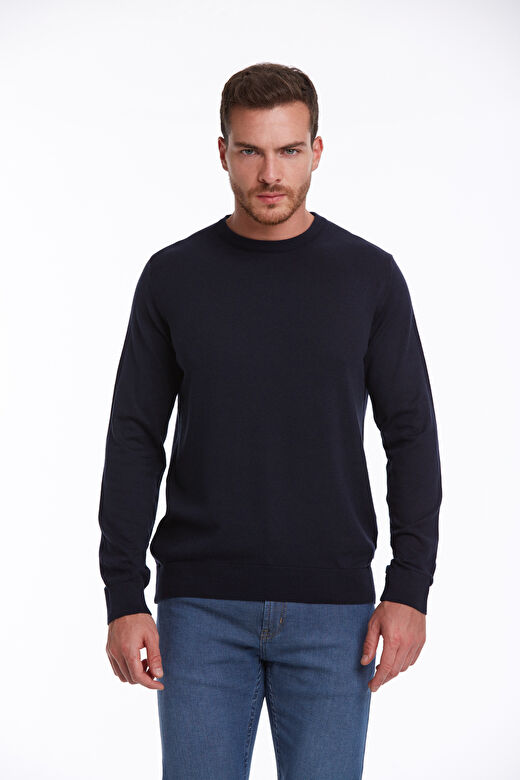 Lacivert Regular Fit Bisiklet Yaka 100% Pamuklu Triko Kazak 2