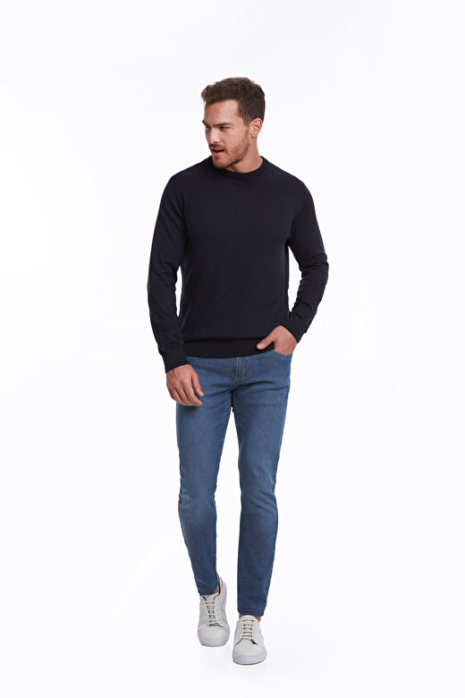 Lacivert Regular Fit Bisiklet Yaka 100% Pamuklu Triko Kazak 3