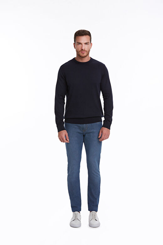 Lacivert Regular Fit Bisiklet Yaka 100% Pamuklu Triko Kazak 4