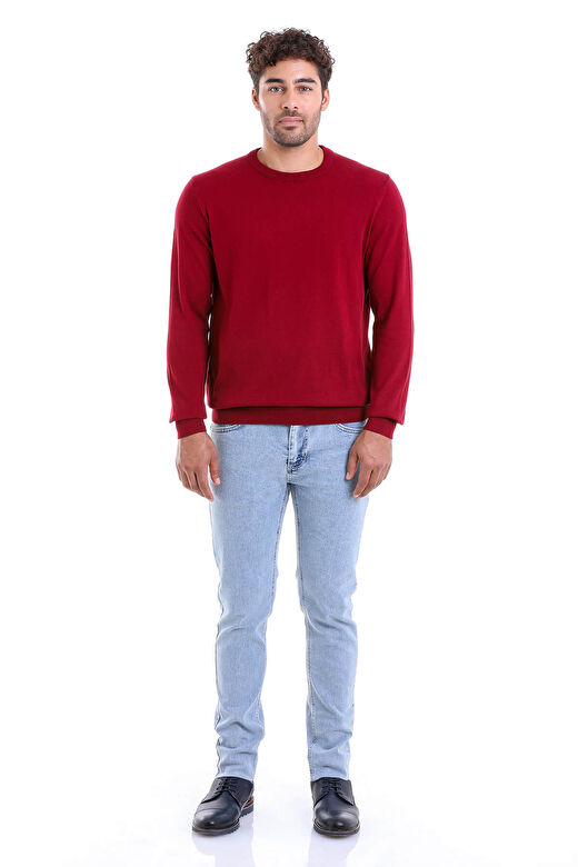 Bordo Regular Fit Bisiklet Yaka 100% Pamuklu Triko Kazak 3