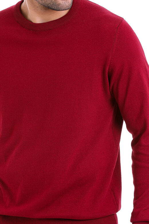 Bordo Regular Fit Bisiklet Yaka 100% Pamuklu Triko Kazak 4