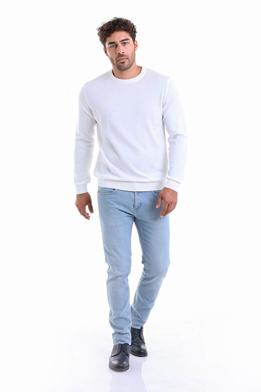 Ekru Regular Fit Bisiklet Yaka 100% Pamuklu Triko Kazak 3