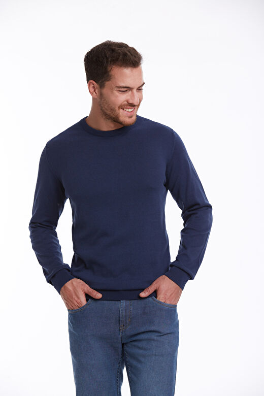 indigo Regular Fit Bisiklet Yaka 100% Pamuklu Triko Kazak 2