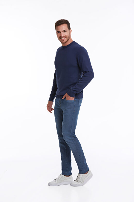 indigo Regular Fit Bisiklet Yaka 100% Pamuklu Triko Kazak 3