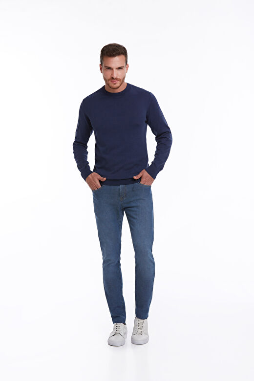indigo Regular Fit Bisiklet Yaka 100% Pamuklu Triko Kazak 4