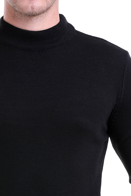 Siyah Regular Fit Düz Yarım Balıkçı Yaka Triko Kazak 4