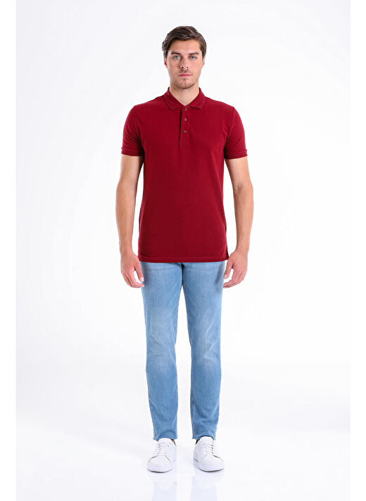 Bordo Regular Fit Düz 100% Pamuklu Polo Yaka Tişört 2