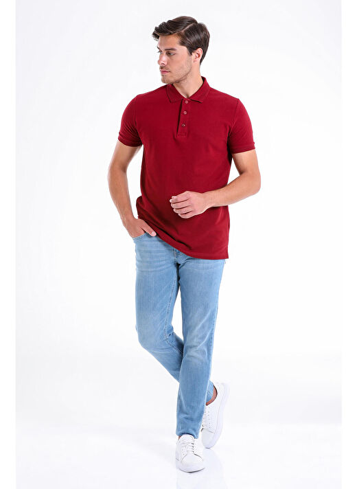 Bordo Regular Fit Düz 100% Pamuklu Polo Yaka Tişört 3