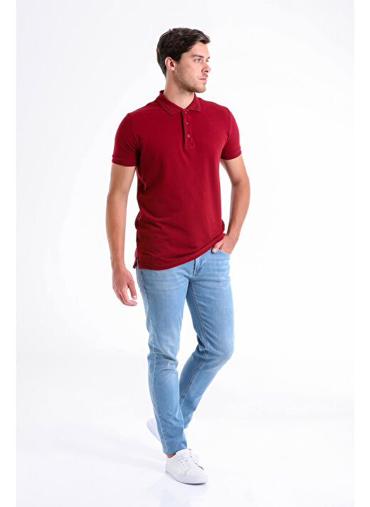 Bordo Regular Fit Düz 100% Pamuklu Polo Yaka Tişört 4