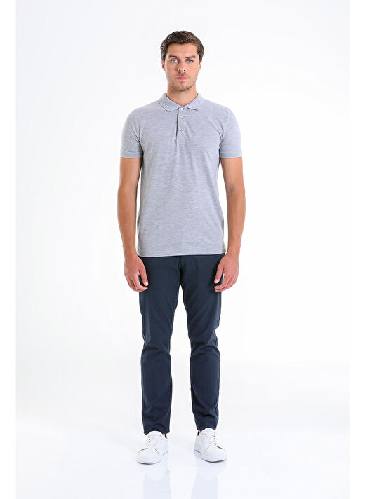 Gri Regular Fit Düz 100% Pamuklu Polo Yaka Tişört 2