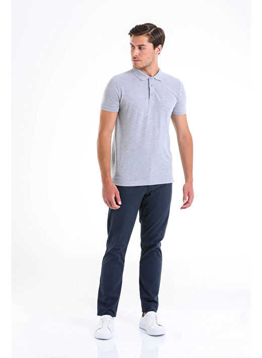 Gri Regular Fit Düz 100% Pamuklu Polo Yaka Tişört 3