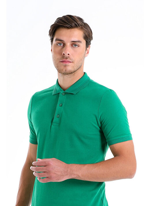 Yeşil Regular Fit Düz 100% Pamuklu Polo Yaka Tişört 2