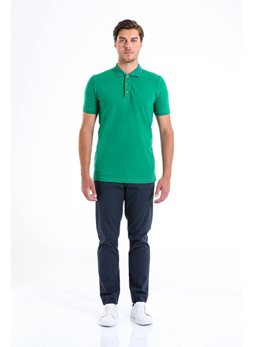 Yeşil Regular Fit Düz 100% Pamuklu Polo Yaka Tişört 3