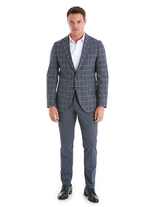 Lacivert Slim Fit Çizgili Mono Yaka Takım Elbise 2