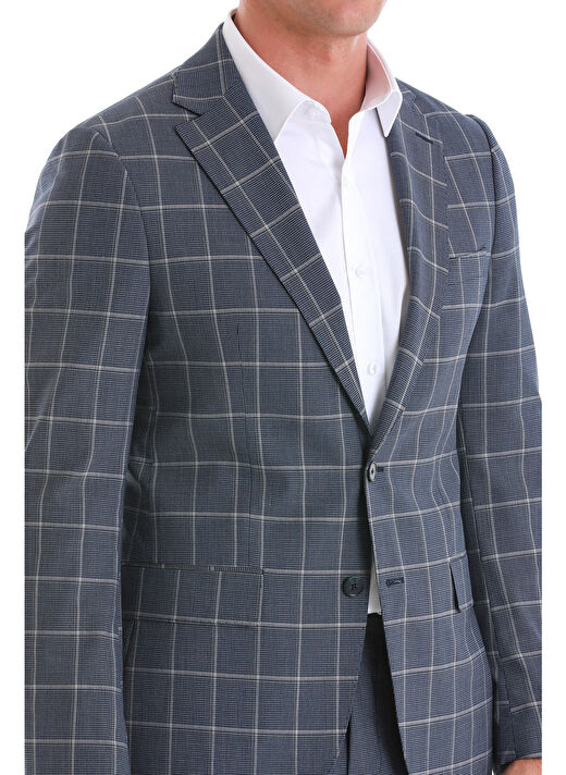 Lacivert Slim Fit Çizgili Mono Yaka Takım Elbise 4