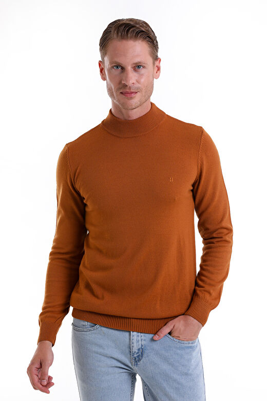 Camel Regular Fit Düz Yarım Balıkçı Yaka Triko Kazak 1