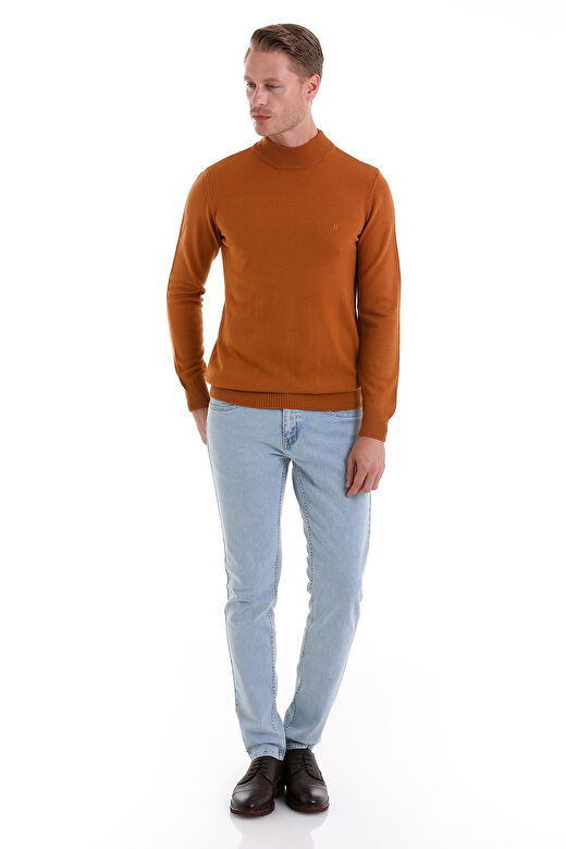 Camel Regular Fit Düz Yarım Balıkçı Yaka Triko Kazak 2