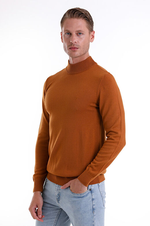 Camel Regular Fit Düz Yarım Balıkçı Yaka Triko Kazak 3