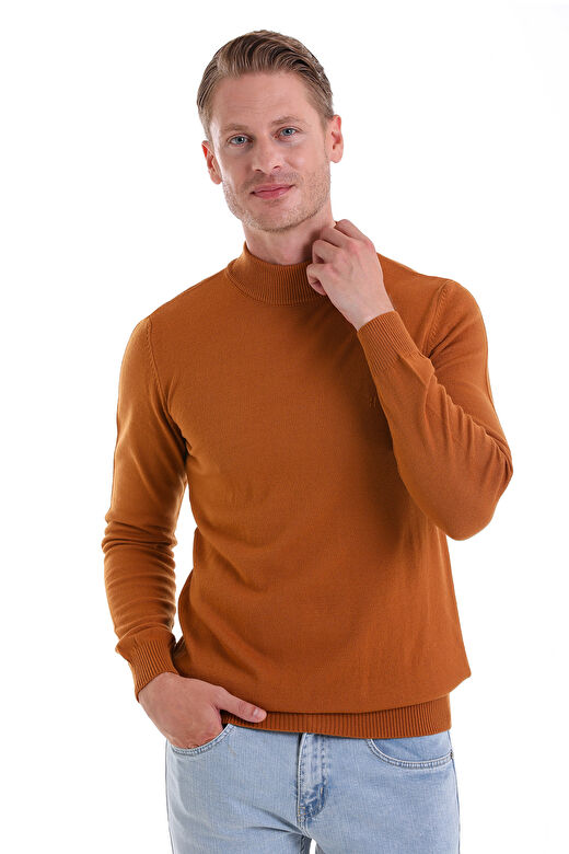 Camel Regular Fit Düz Yarım Balıkçı Yaka Triko Kazak 4