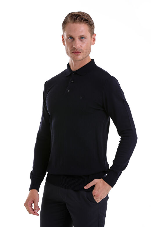 Lacivert Regular Fit Düz Polo Yaka Triko Kazak 1