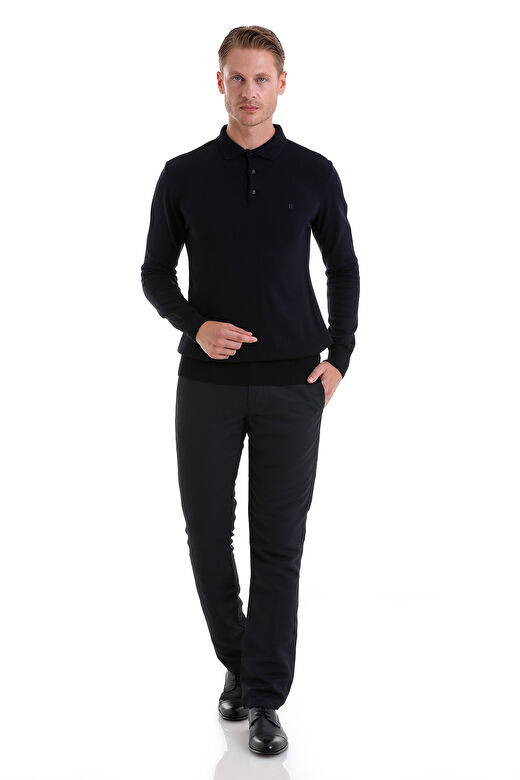 Lacivert Regular Fit Düz Polo Yaka Triko Kazak 2