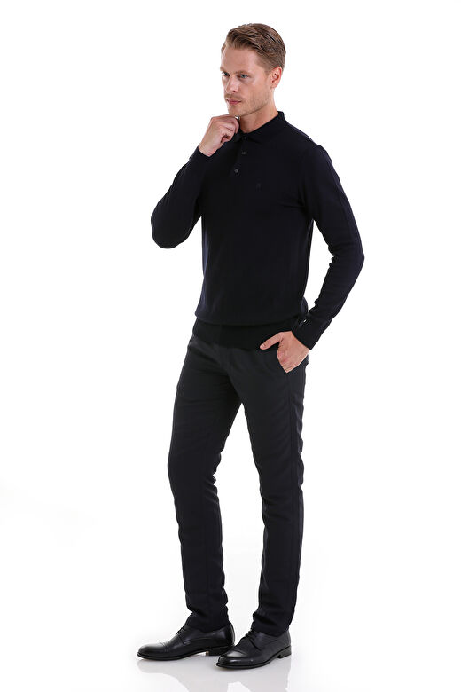 Lacivert Regular Fit Düz Polo Yaka Triko Kazak 3