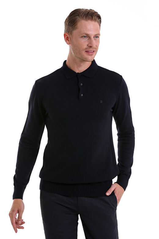 Lacivert Regular Fit Düz Polo Yaka Triko Kazak 4