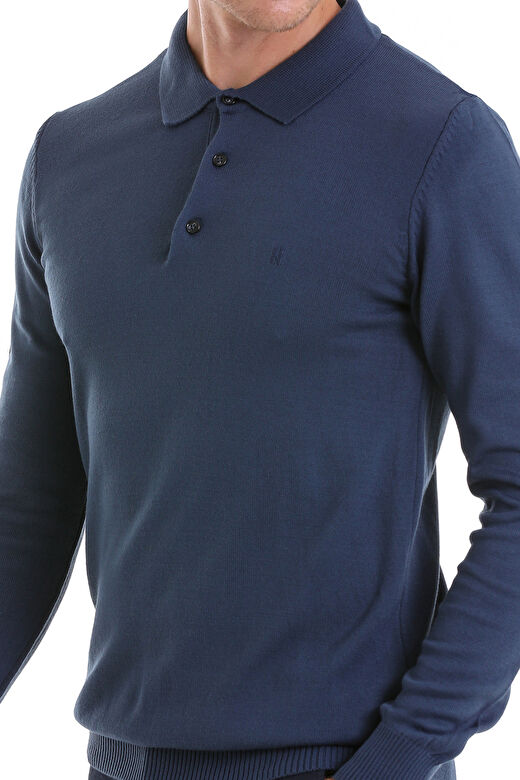 indigo Regular Fit Düz Polo Yaka Triko Kazak 3